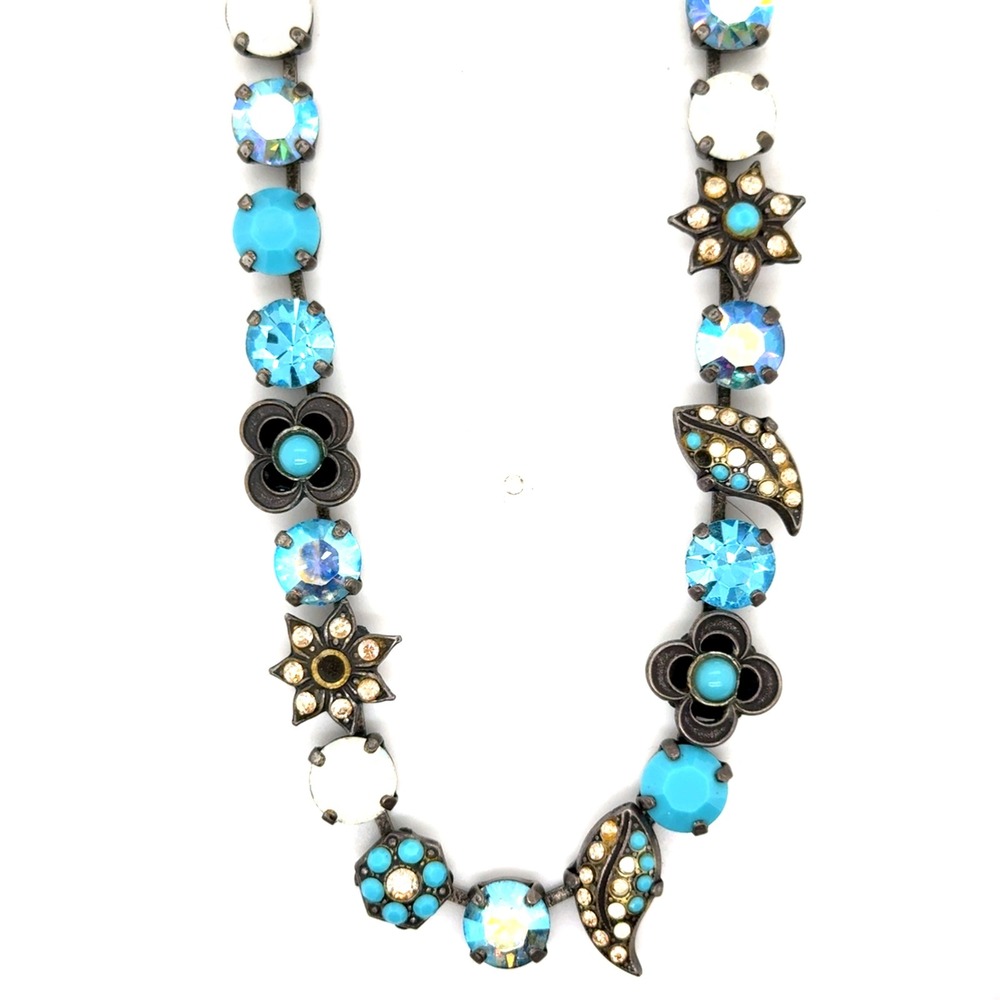 Mariana Guardian Angel Swarovski Crystal Flower Leaf Necklace Blue AB Silver